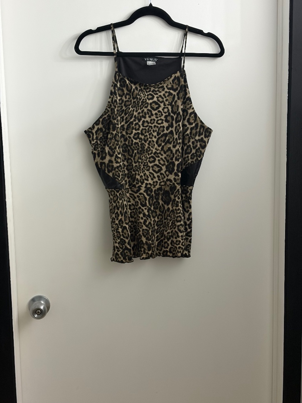Leopard print mesh cut-out tank